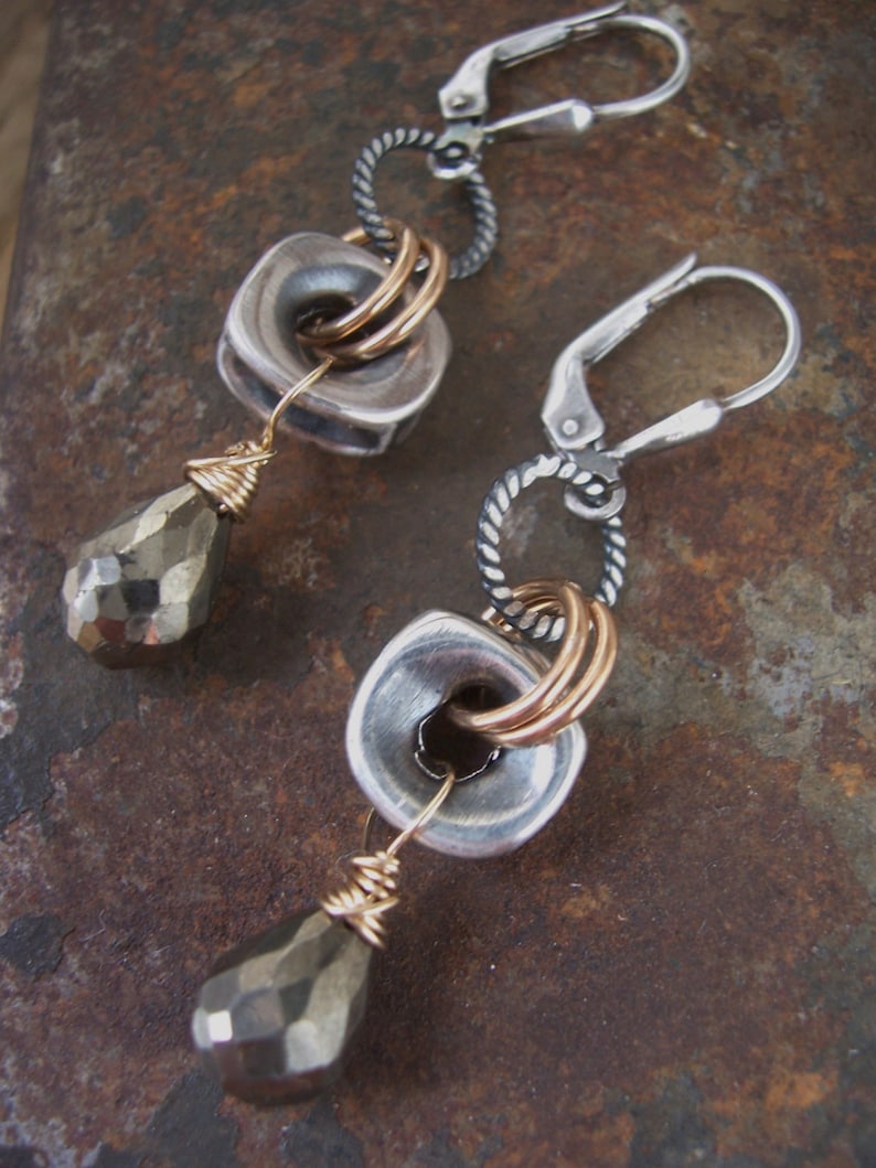 Nuts and Bolts Industrial Earrings Mixed Metals and Pyrite Etsy