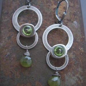 Spaceship Earrings - Sci-fi Jewelry - Peridot Earrings - Sterling Silver Metalwork Earrings - Industrial Jewelry, Green Gemstone Earrings image 4