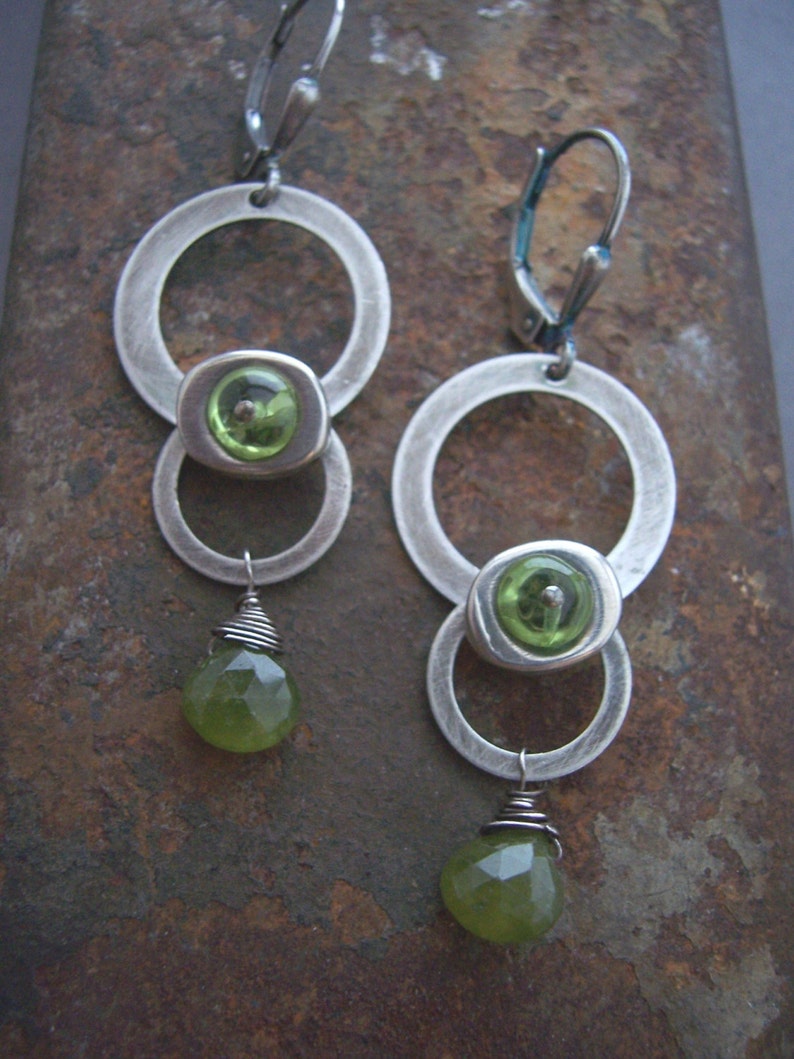 Spaceship Earrings - Sci-fi Jewelry - Peridot Earrings - Sterling Silver Metalwork Earrings - Industrial Jewelry, Green Gemstone Earrings image 4