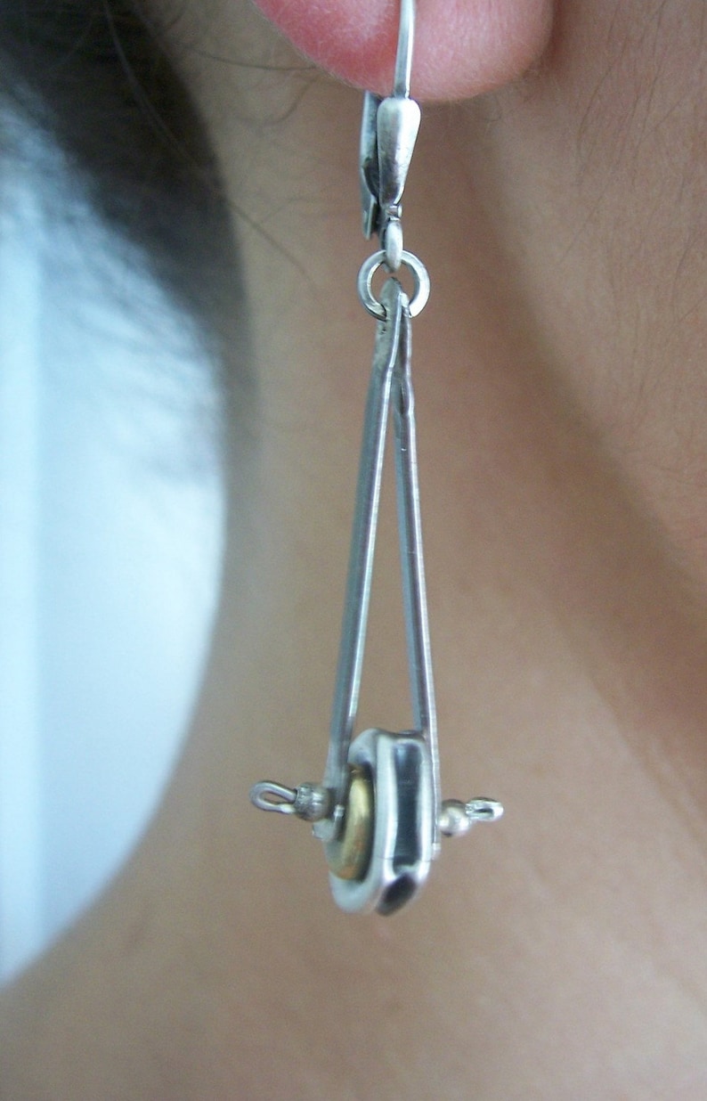 Pendulum, Industrial Earrings, Modern Mixed Metal Earrings,Steampunk Earrings. image 2