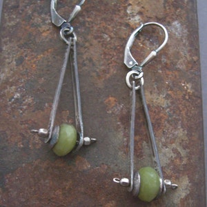 Pendulum Earrings, Jade Earrings, Sterling Silver and Jade Earrings, Olive Green Jade Earrings.