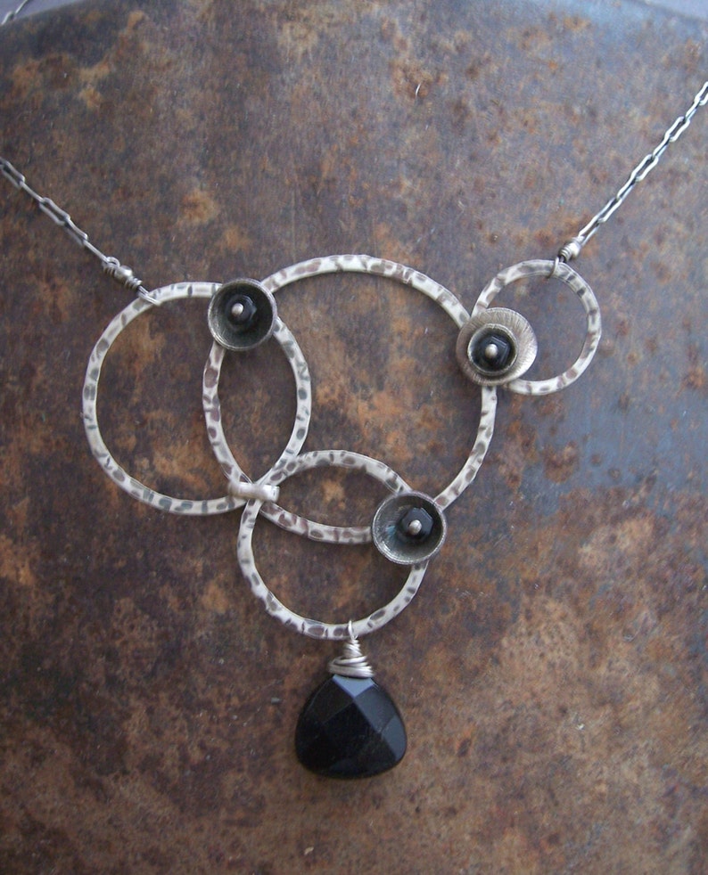 Black Onyx Necklace Geometric circle necklace Black gemstone Etsy