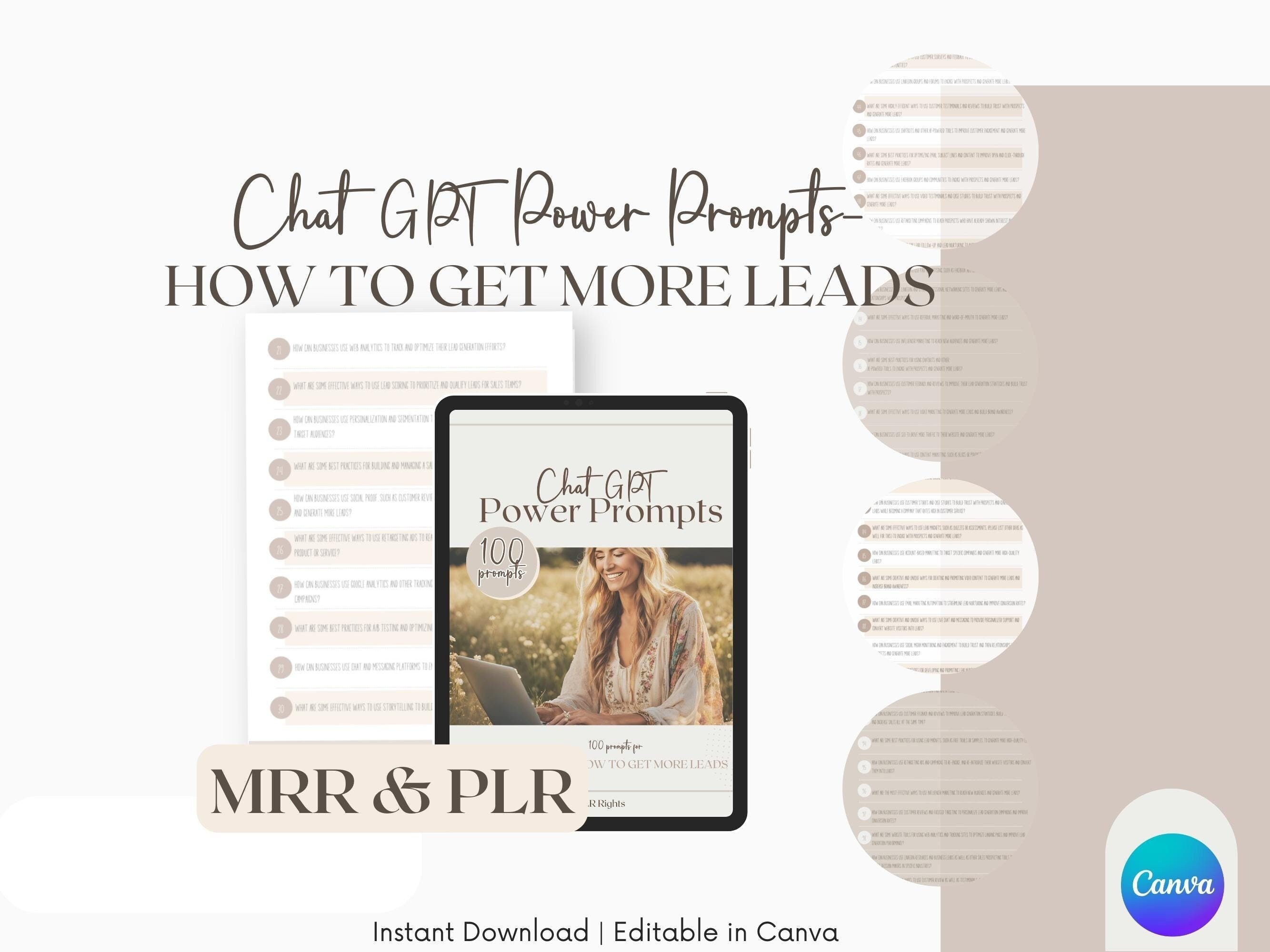 100 Lead Generation Prompts: Canva Template (MRR &amp; PLR) - Etsy