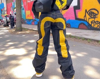 Gothic Y2K Black Cargo Jeans Women Streetwear Vintage Wide Leg Punk Denim Pants with Kpop Print – Fall Trendy Trousers Outfit Aesthetic