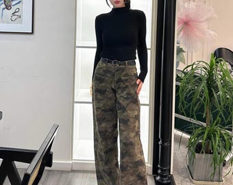 Gothic Women Cargo Pants, Trendy Baggy Wide Straight Leg Trousers for Y2K Streetwear, Gift Idea for Fashion Enthusiasts