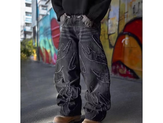 Embroidered Y2K Wide Leg Baggy Jeans | Men's Streetwear Fashion