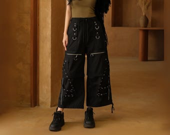 Two-tone Gothic Cargo Pants: Black & Purple Cyberpunk Trousers - Etsy