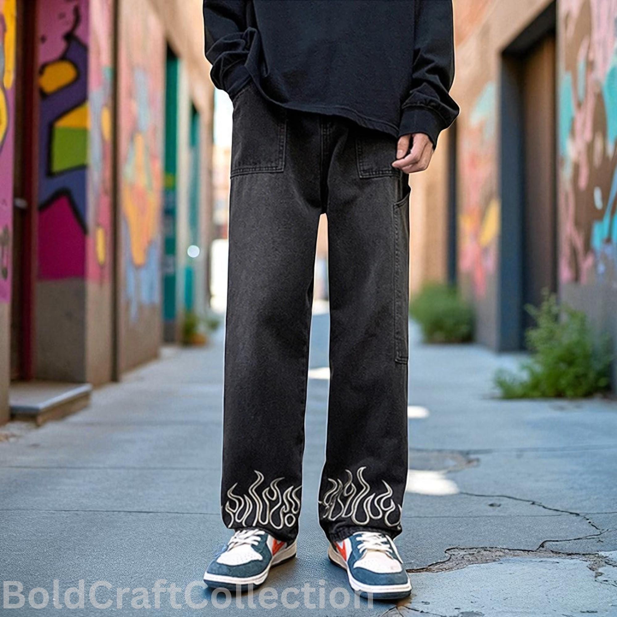 Wide Leg Casual Jeans for Men, Y2K Gothic Streetwear Trousers