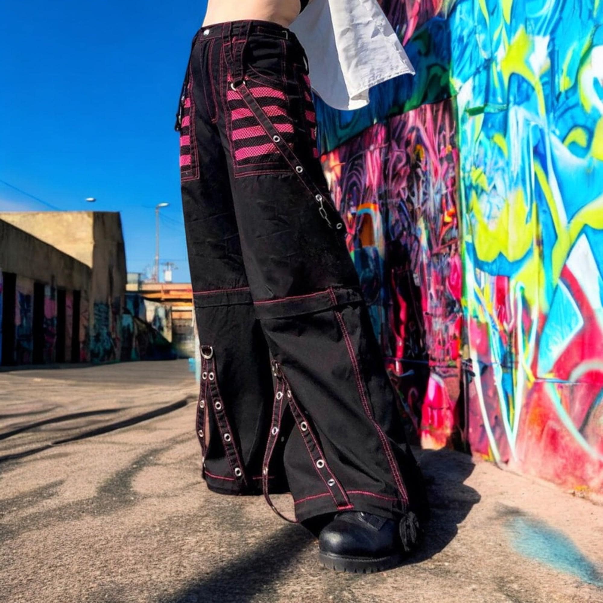 Gothic Women Punk Cargo Pants, Trendy Baggy Wide Straight Leg