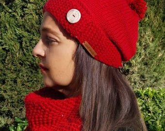 Set scarpa-cappello da sc da donna. Scarpa cappello pompon lavorato