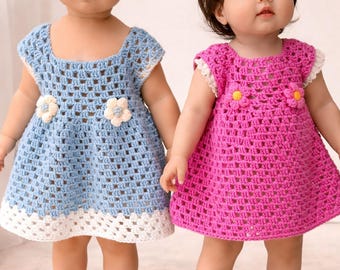 Vestido de bebé de crochet hecho a mano: Conjunto floral de hilo de algodón