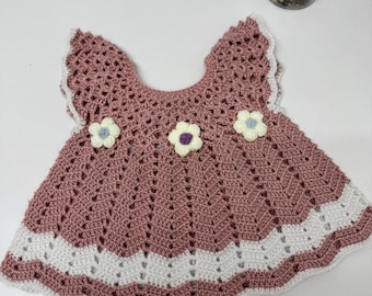 Handmade Crochet Baby Dress , Crochet Baby Girl Dress , Baby knit wear, Dusty Pink Dress,Gift for Baby Girl,Baby Shower Gift , 9-12 Months