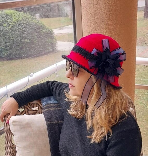 Handmade Hat, Bucket Hat Winter Hat, Crochet Bucket Hat, Red Hat
