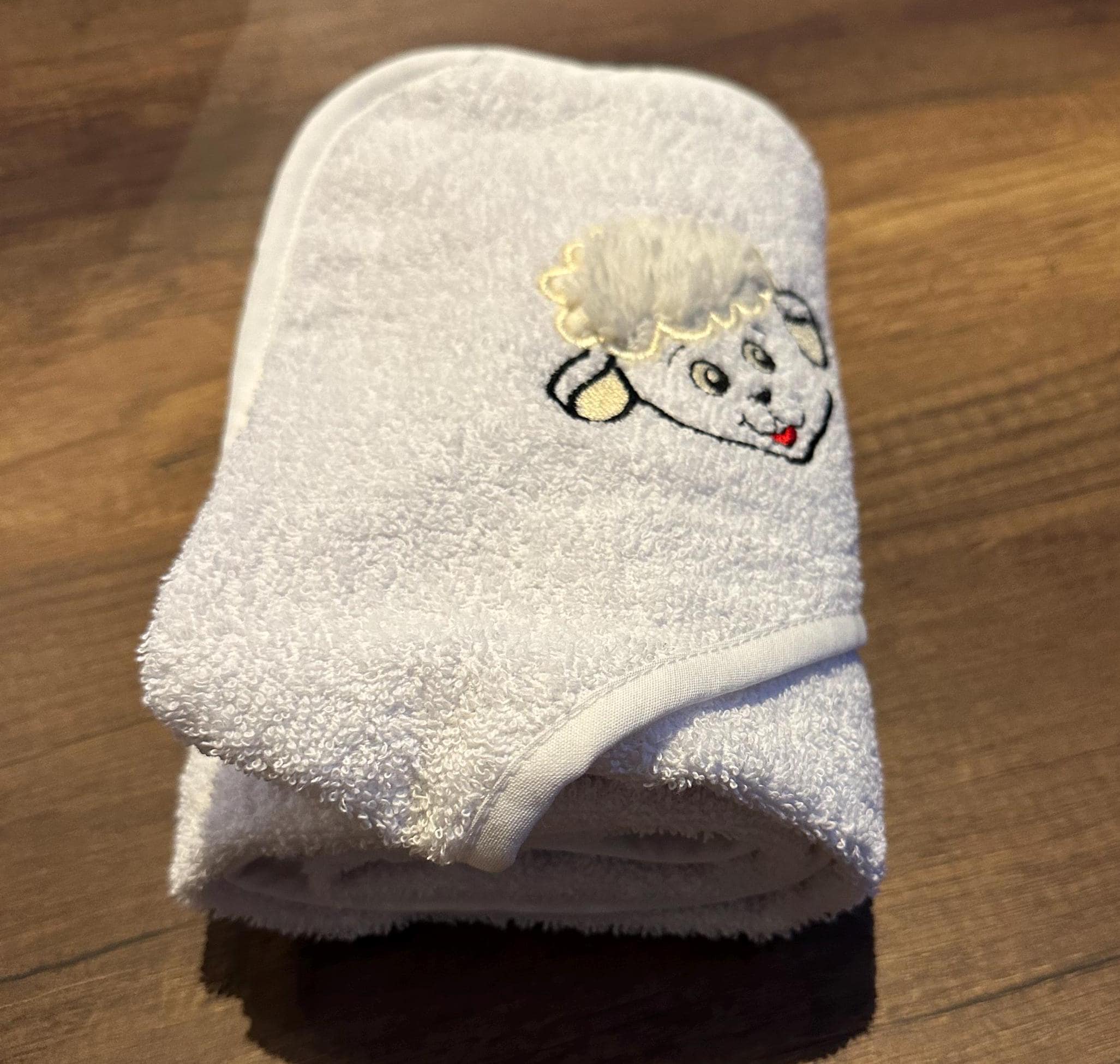 Embroidered Lamb Baby Towel: 100% Cotton Hooded Swaddle