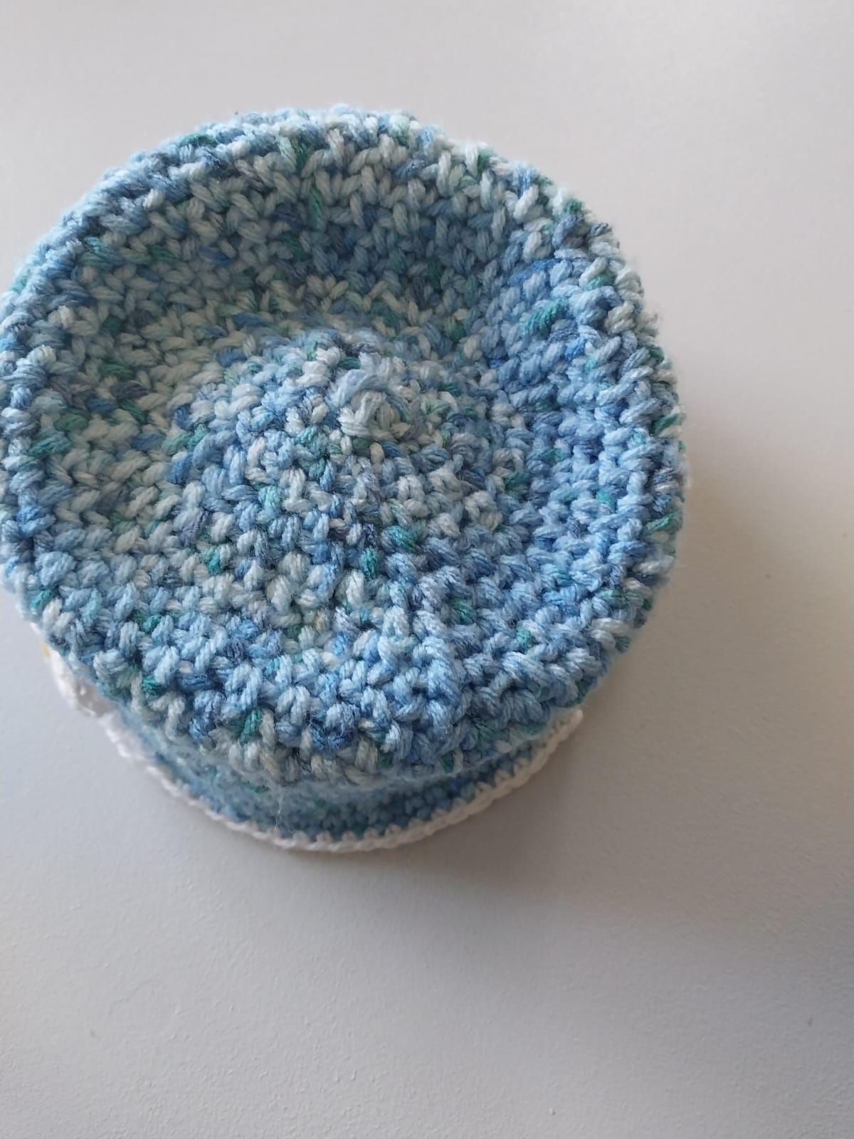 Blue Mohair Hat Bucket Head Piece with hand crochet flowers Cherry on Top Bucket - Vintage Crochet Granny Square Hat  main image 3