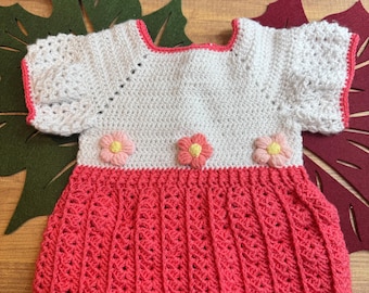 Handmade Crochet Baby Dress, Pink and White Knitted Dress, Soft Acrylic Wool, Newborn Outfit, Baby Shower Gift, Infant Clothes, Custom Order
