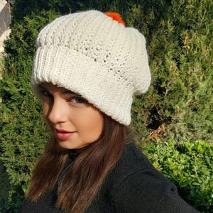 Winter Hat , Beanie , Handmade Hat, Winter Beanie, Fluffy Pompom Hat, Crochet Hat, Crochet Beanie , Cable Knit Hat , Fleece Lined Hat