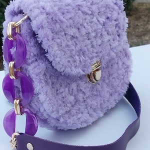 Handmade Fluffy Fur Shoulder Bag: Purple Plush Purse