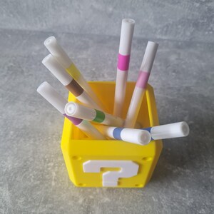 Pen Pot Holder Mario Block, Geek Desk Organiser, 3D Printed