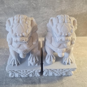 Stone Lion Pair, Feng Shui Entrance Guardian Statues, Fo Dog Doorway Decor, Porch Lion Sculptures, Lucky Home & Garden Altar Decoration