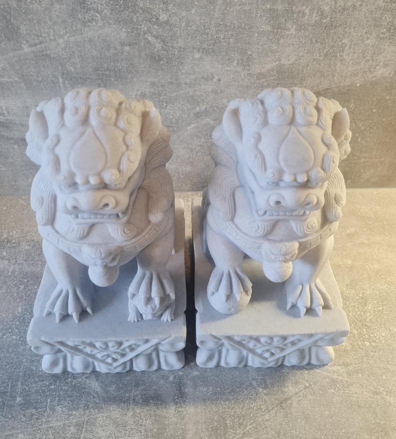 Stone Lion Pair, Feng Shui Entrance Guardian Statues, Fo Dog Doorway Decor, Porch Lion Sculptures, Lucky Home & Garden Altar Decoration
