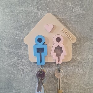 Couples key holder, wall mounted organizer, black plastic, 8 inch