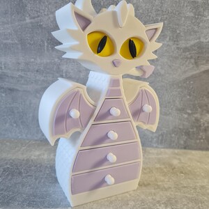 Dragon Ring Holder Jewelry Box – Cute Kawaii Dragon Trinket Organizer with Hidden Drawers, Gothic Fantasy Desk Decor, Lavender Gift for DND