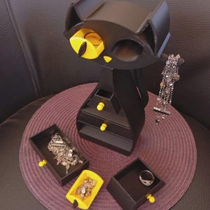 Atomic Cat Jewellery Box – 3D Printed Mid Century Modern Jewellery and trinket storage chest of drawers. Dressing Table Accessories. Bedroom