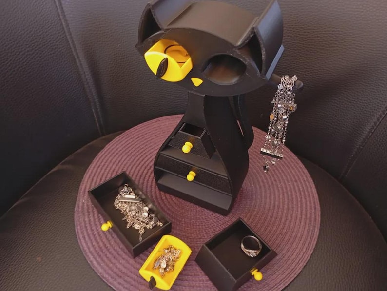Atomic Cat Jewellery Box – 3D Printed Mid Century Modern Jewellery and trinket storage chest of drawers. Dressing Table Accessories. Bedroom