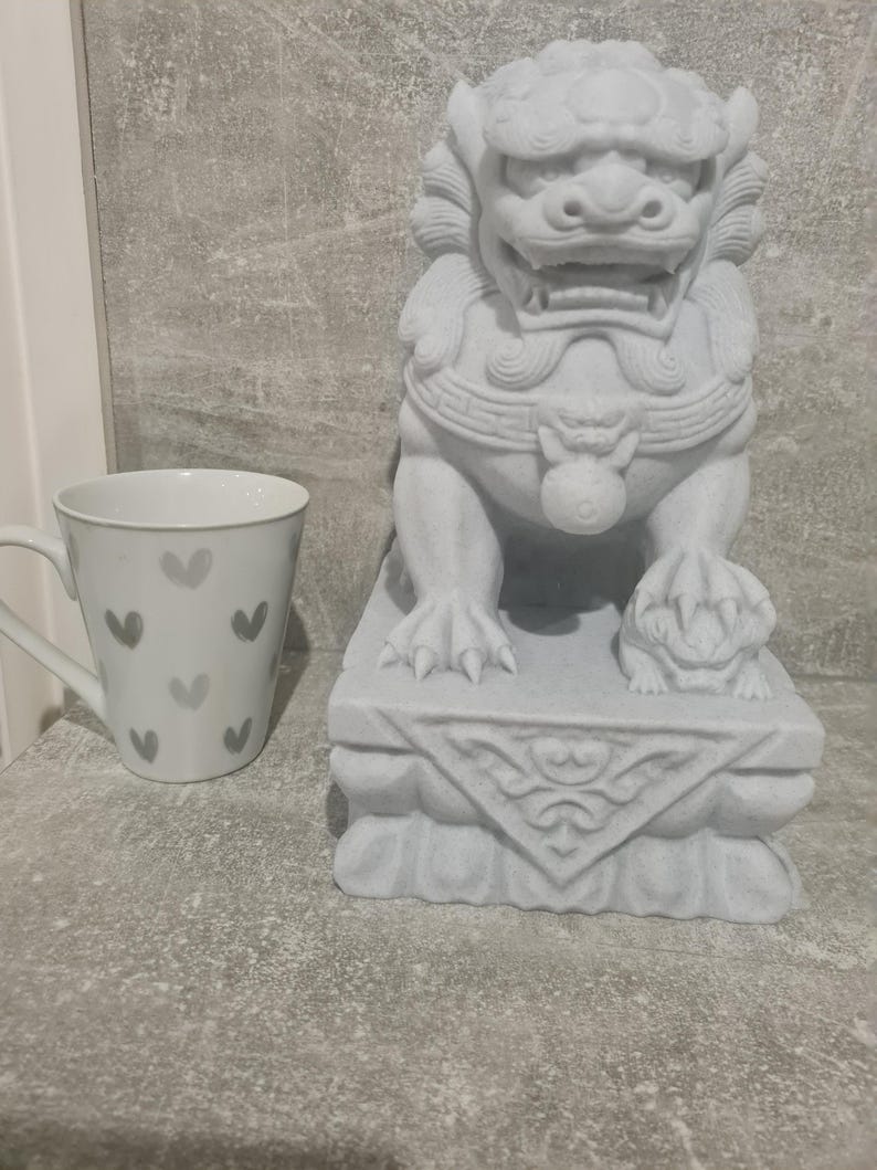 Stone Lion Pair, Feng Shui Entrance Guardian Statues, Fo Dog Doorway Decor, Porch Lion Sculptures, Lucky Home & Garden Altar Decoration