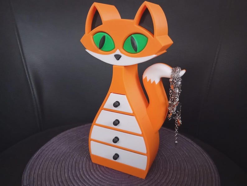 Fox Jewelry Box, 3D Printed Orange Jewelry Organizer