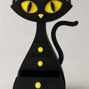 Atomic Cat Jewellery Box – 3D Printed Mid Century Modern Jewellery and trinket storage chest of drawers. Dressing Table Accessories. Bedroom