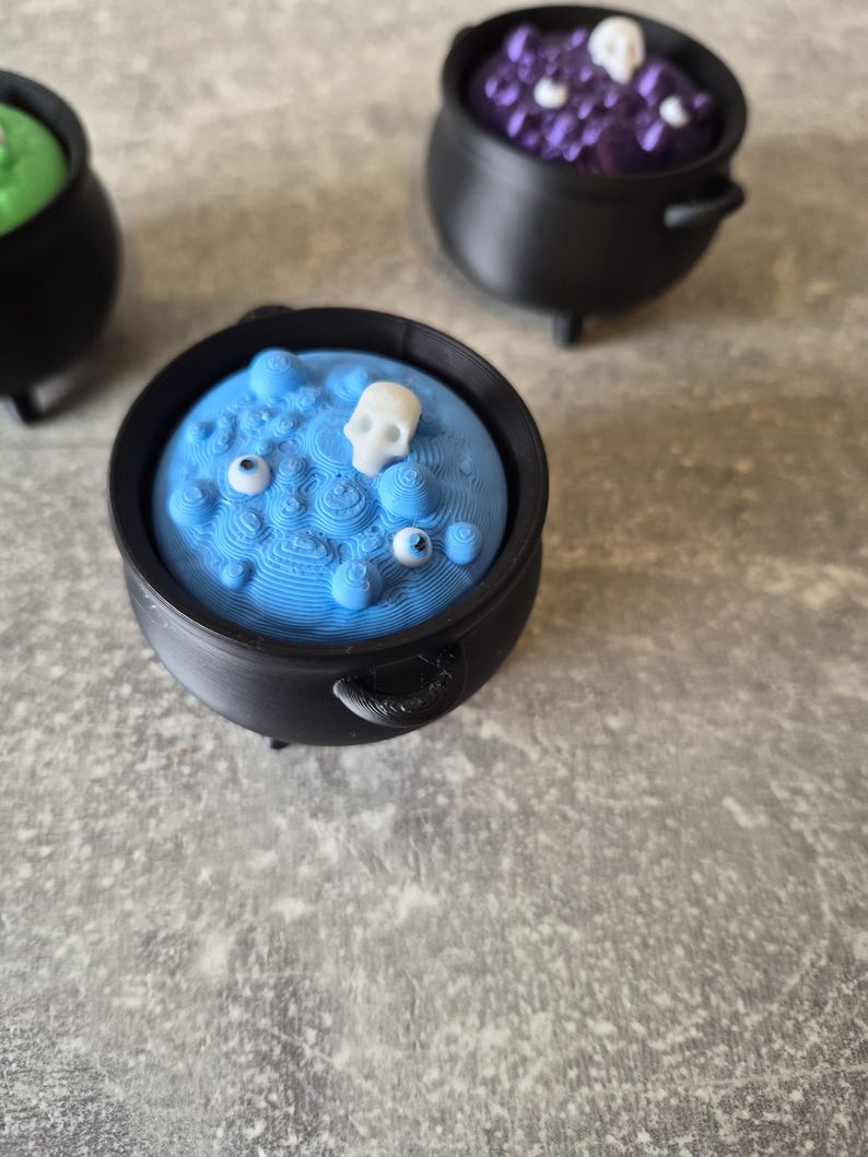 Halloween Cauldron Clicker, 3D printed black fidget, witchy desk decor