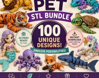 Pacote de arquivos STL de animais articulados, criaturas flexíveis em STL, pacote para impressora 3D