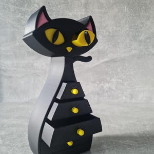 Atomic Cat Jewellery Box – 3D Printed Mid Century Modern Jewellery and trinket storage chest of drawers. Dressing Table Accessories. Bedroom