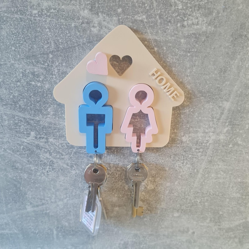 Couples key holder, wall mounted organizer, black plastic, 8 inch