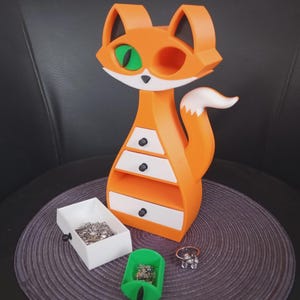 Fox Jewelry Box, 3D Printed Orange Jewelry Organizer
