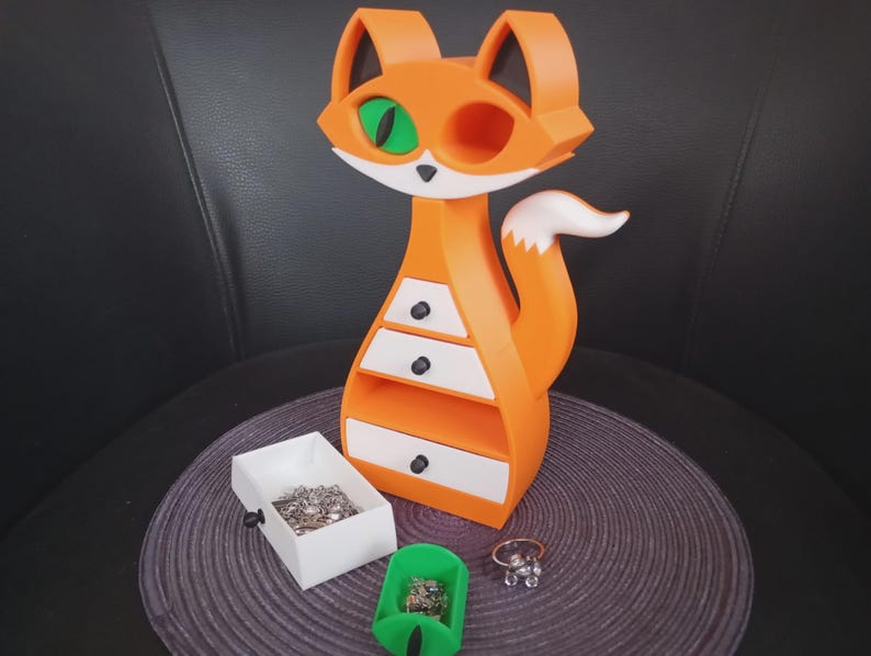 Fox Jewelry Box, 3D Printed Orange Jewelry Organizer