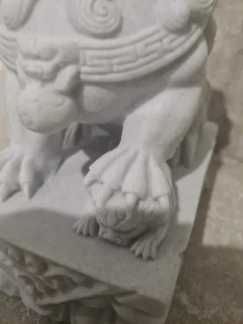 Stone Lion Pair, Feng Shui Entrance Guardian Statues, Fo Dog Doorway Decor, Porch Lion Sculptures, Lucky Home & Garden Altar Decoration