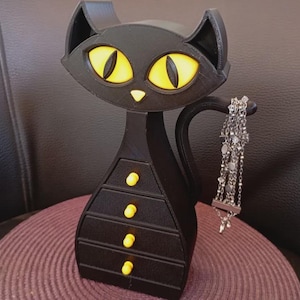 Atomic Cat Jewellery Box – 3D Printed Mid Century Modern Jewellery and trinket storage chest of drawers. Dressing Table Accessories. Bedroom