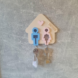 Couples key holder, wall mounted organizer, black plastic, 8 inch