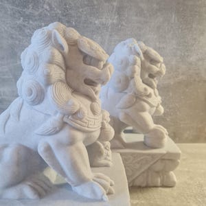Stone Lion Pair, Feng Shui Entrance Guardian Statues, Fo Dog Doorway Decor, Porch Lion Sculptures, Lucky Home & Garden Altar Decoration