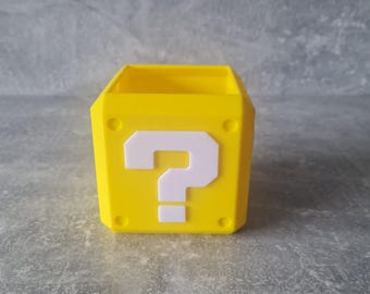 Pen Pot Holder Mario Block, Geek Desk Organiser, 3D Printed