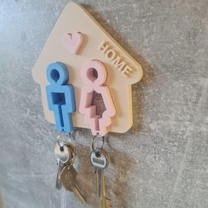 Couples key holder, wall mounted organizer, black plastic, 8 inch
