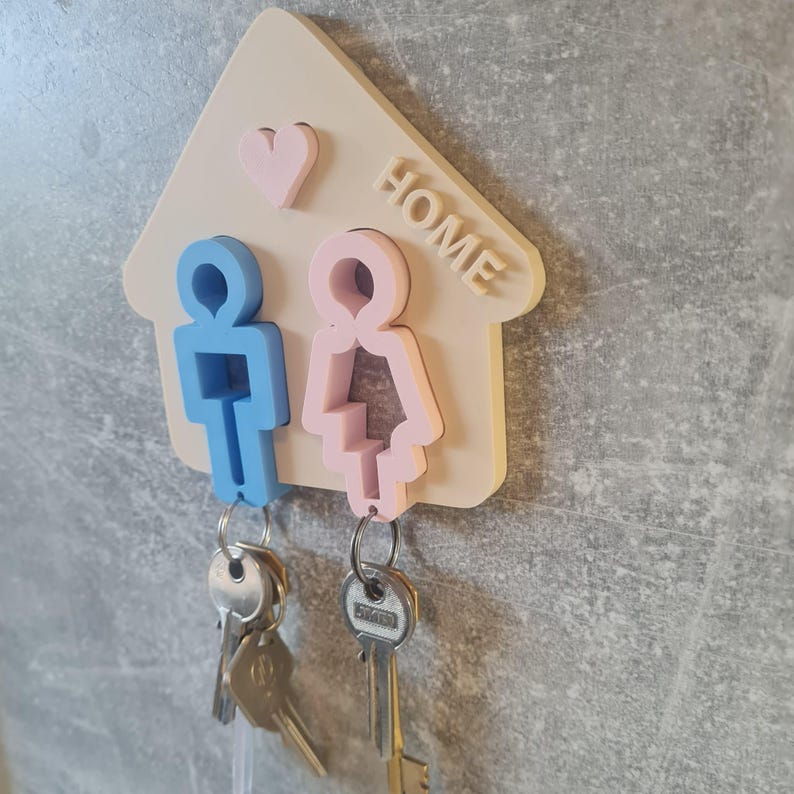 Couples key holder, wall mounted organizer, black plastic, 8 inch