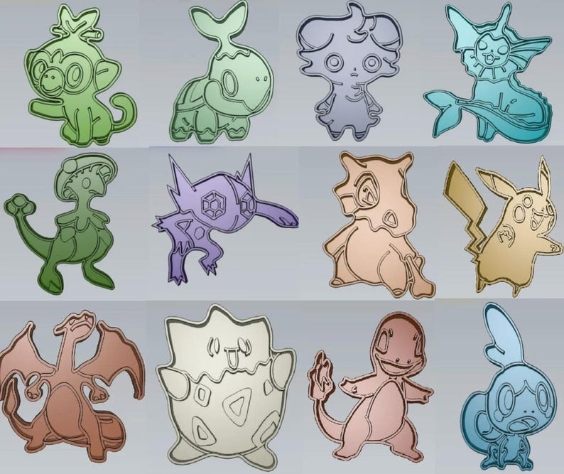 Pikachu STL Files – Anime Cookie Cutter Bundle, Pokémon Baking Kit, Fondant & Clay Cutter Set, Character Cookie STL Download