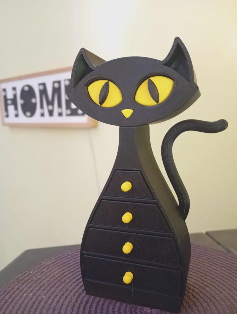Atomic Cat Jewellery Box – 3D Printed Mid Century Modern Jewellery and trinket storage chest of drawers. Dressing Table Accessories. Bedroom