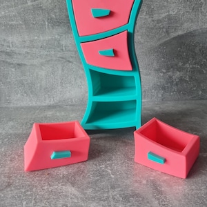 Unique Jewellery Storage Box with 4 Drawers - Wonky Cute Organizer in Blue and Pink