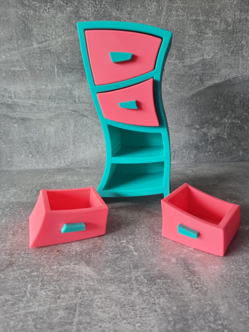 Unique Jewellery Storage Box with 4 Drawers - Wonky Cute Organizer in Blue and Pink