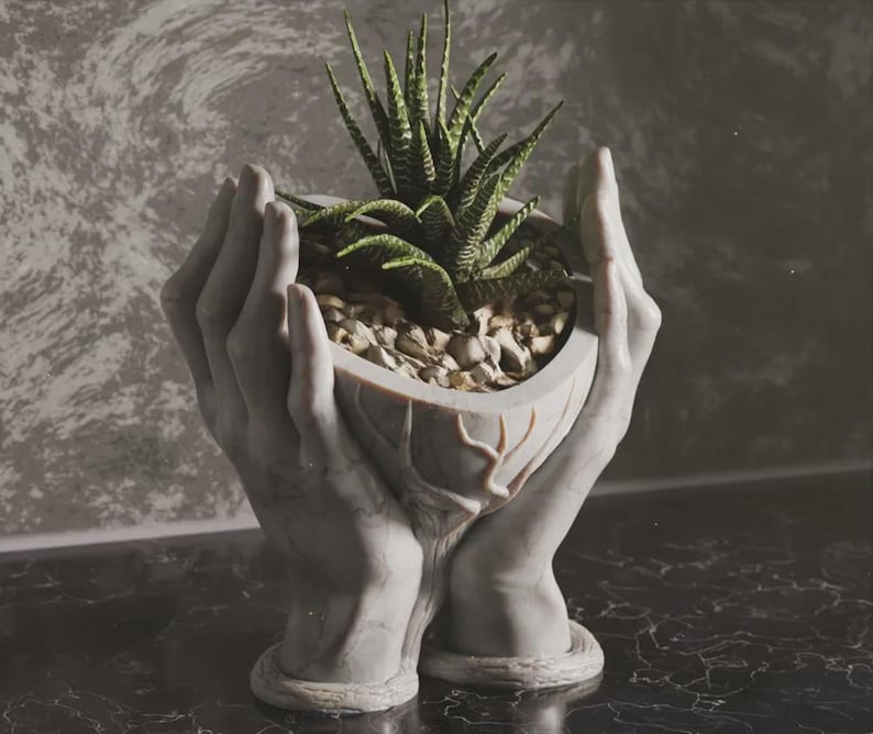 3D Planter STL hand design, artistic succulent pot, digital download STL